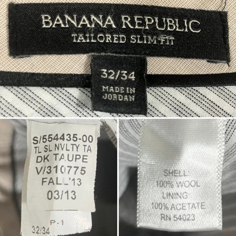 Banana Republic Mens 32x34 Tailored Slim Fit 100% Wool Dress Pants Grey Taupe